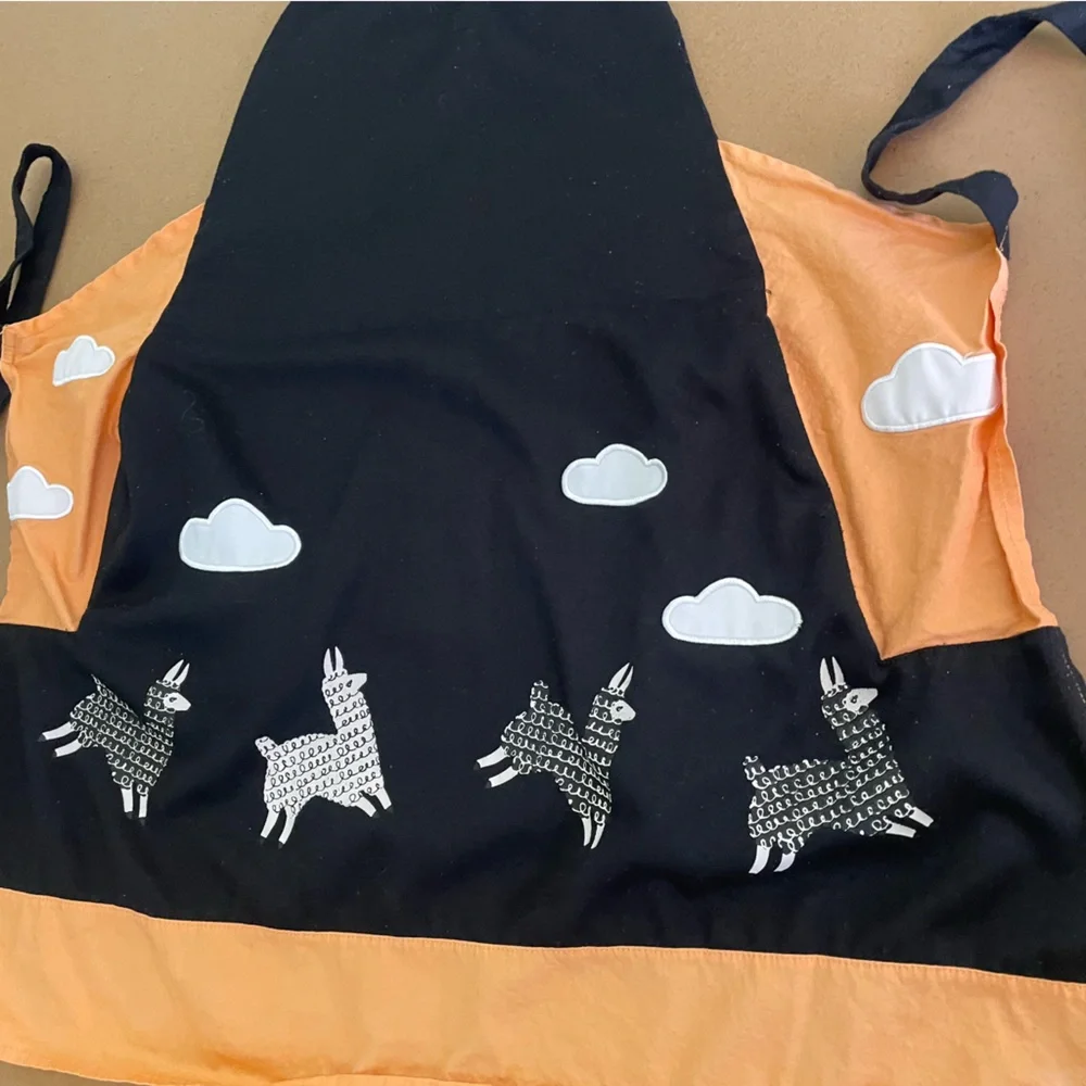 Kitsch’n Glam Black and Orange Machu Picchu Llama Apron with Pockets